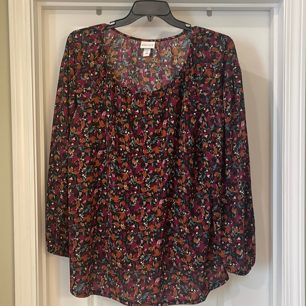 Ava and Viv Floral Peasant Top sz 1X